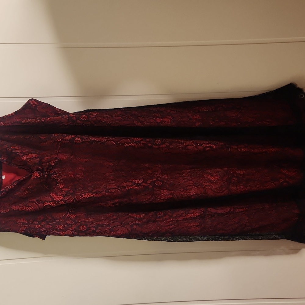 Y2K Lace And Satin Witchy Whimsigoth Red And Black Midi Dress - Picture 2 of 10